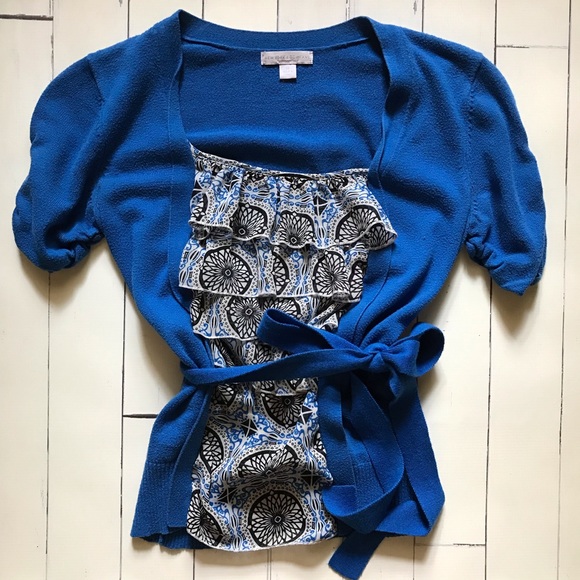 New York and Company Ruffle Top with Sash - Picture 1 of 8